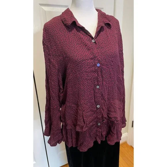 Habitat Womens Button Up Top Size XL Y2K Polka Dot‎ Whimsigoth Vamp Fairy Grunge - Picture 11 of 12